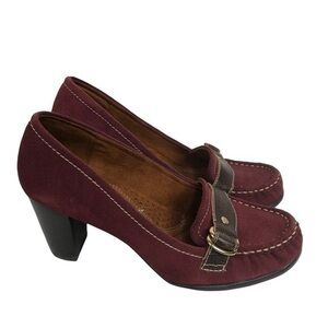 Naturalizer Red Wine Leather Suede Chunky Heels